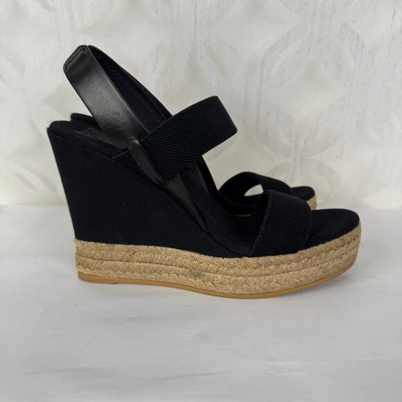 Tory Burch Black 2 Band Canvas Wedge Sandals Size 7 - Picture 3 of 12